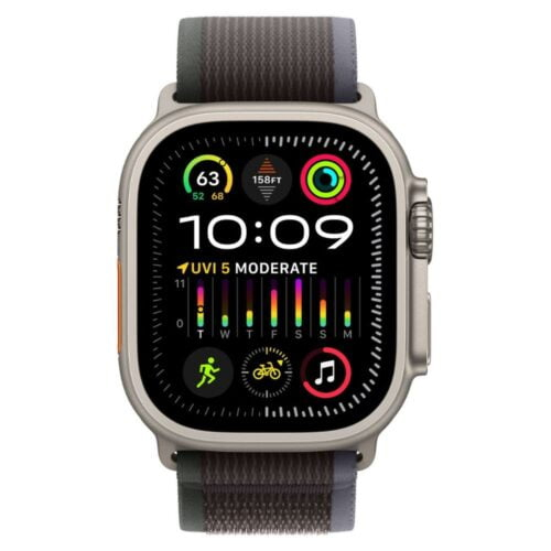 refurbished apple watch ultra 2 (gps + cellular) titanium elegance with blue/black trail loop s/m